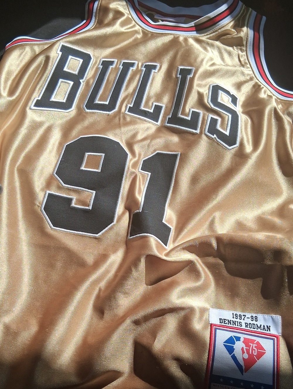 Mitchell And Ness Bulls #91 Dennis Rodman Gold Basketball Jersey